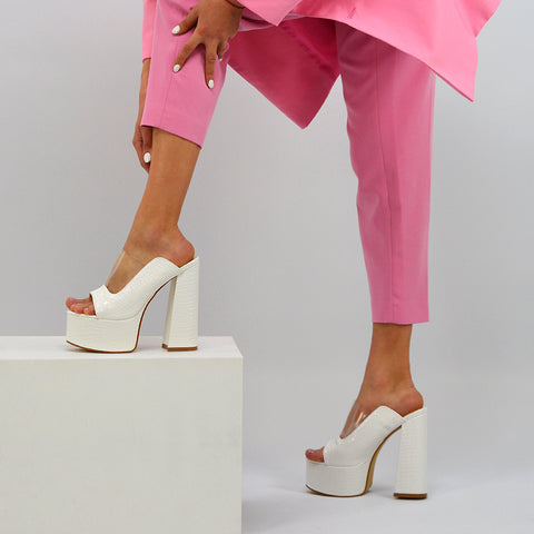  White Block Heels