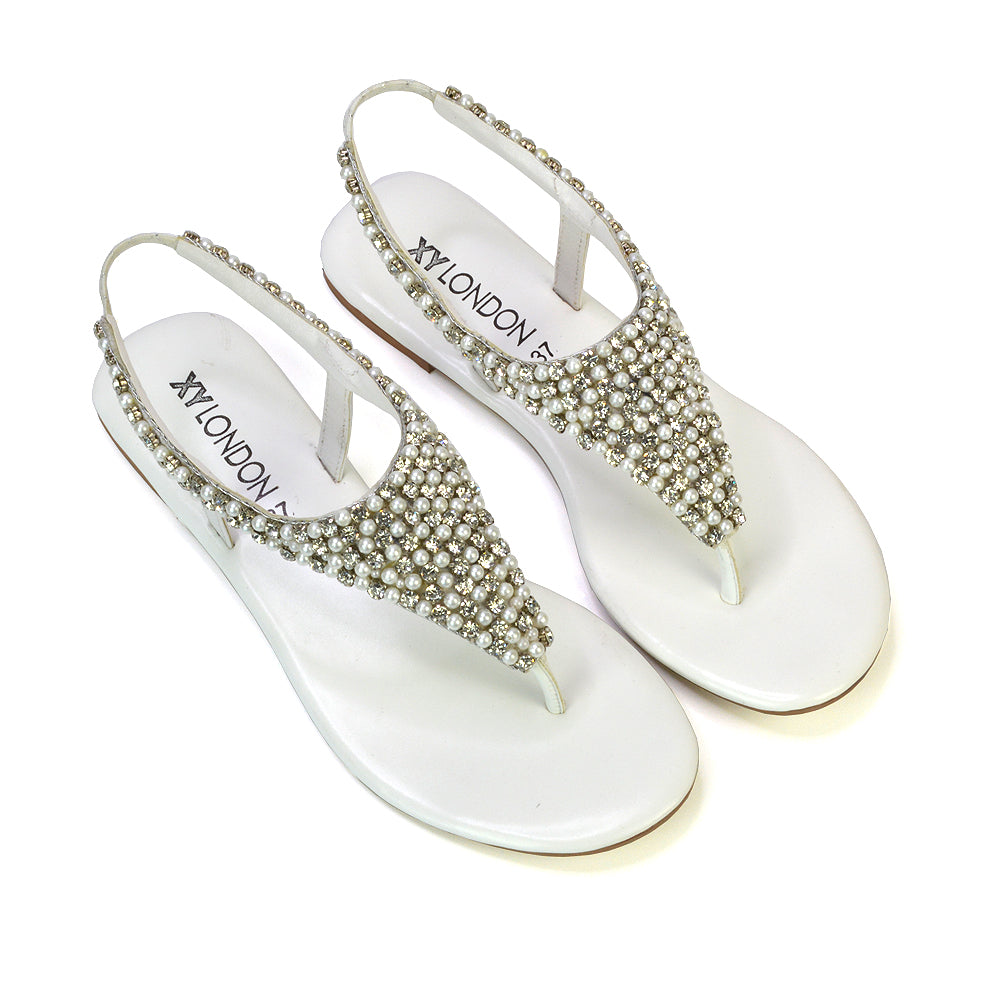 white diamante flat sandals