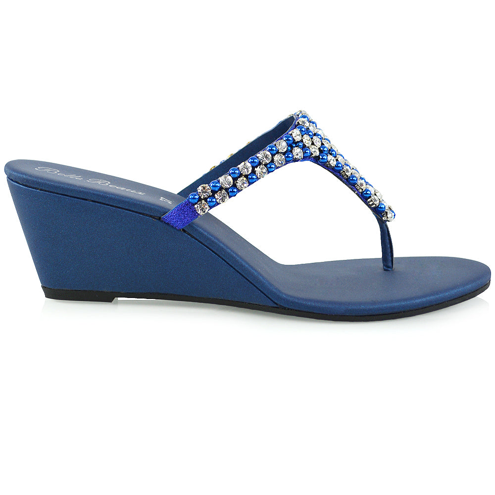 Logan Navy Diamante Wedge Sandals XY London xylondon