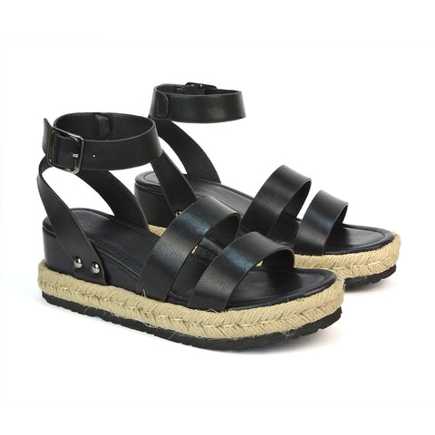Black Synthetic Leather Wedges 