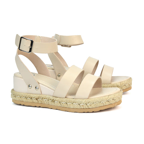 Nude Synthetic Leather Wedges