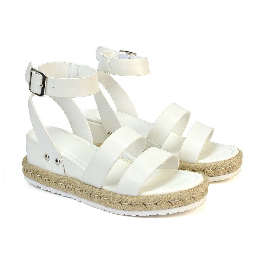 White Synthetic Leather Wedge Shoes