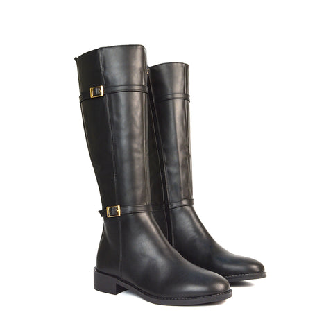 BOS-1 BLACK SYNTHETIC LEATHER KNEE HIGH BOOTS