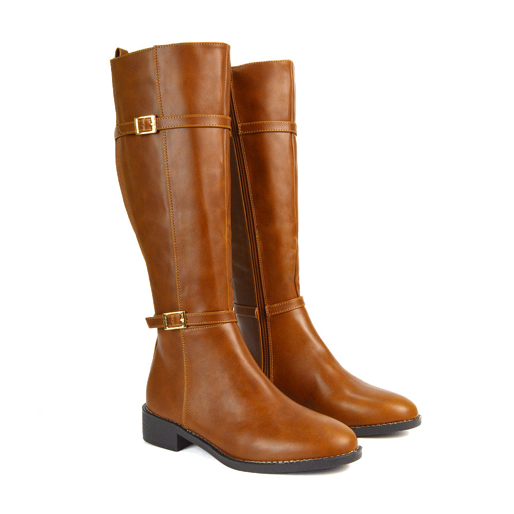 BOS-1 TAN SYNTHETIC LEATHER KNEE HIGH BOOTS