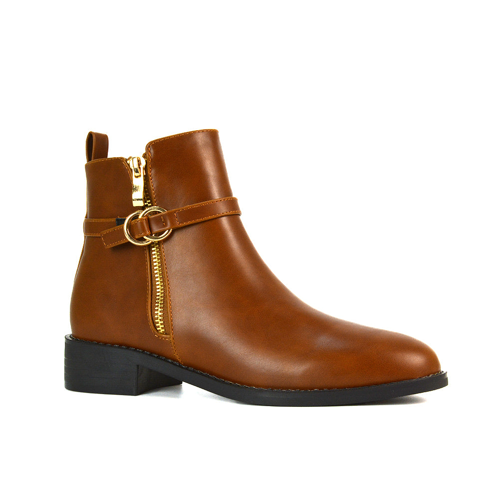 BOS-4 TAN SYNTHETIC LEATHER ZIP UP BOOTS