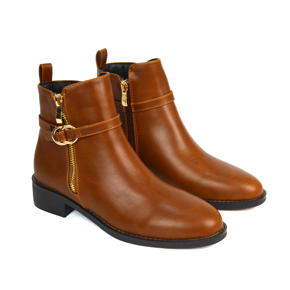 BOS-4 TAN SYNTHETIC LEATHER ANKLE BOOTS