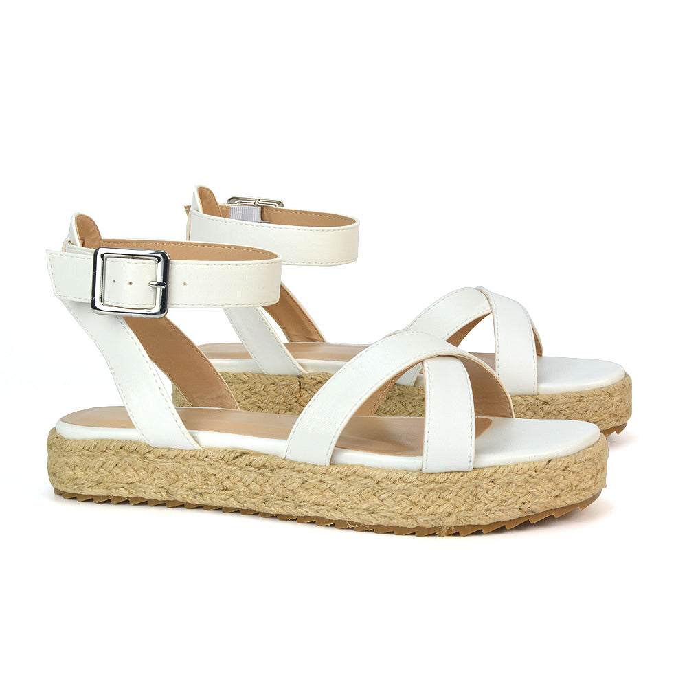 White Synthetic Leather Strappy Sandals