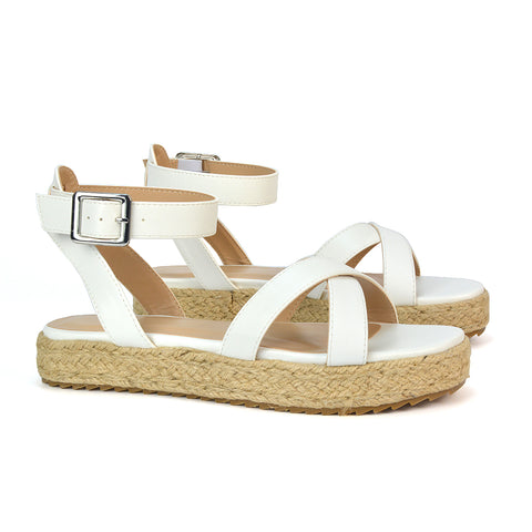 White Synthetic Leather Strappy Sandals