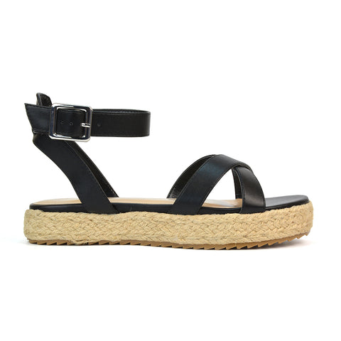 Black Synthetic Leather Festival Sandals