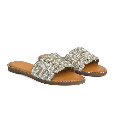 Silver Sandals, Silver Flat Sandals, Sandals, Flat Sandals