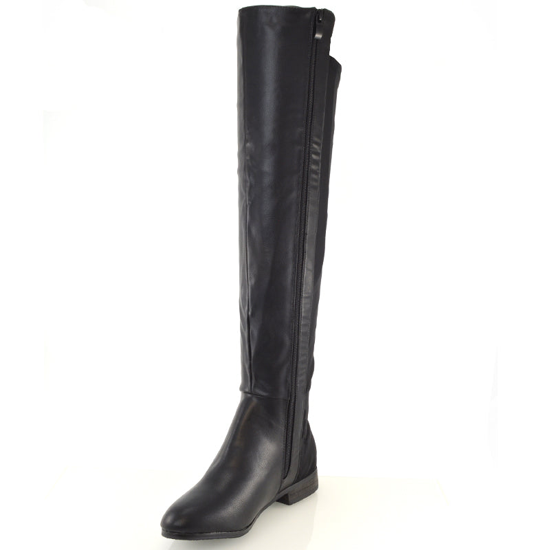 LEGS-ELEVEN BLACK SYNTHETIC LEATHER BOOTS