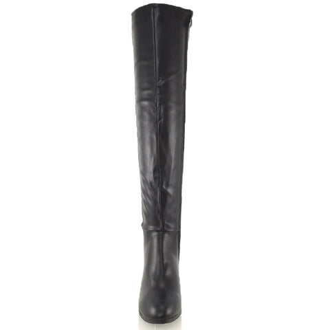 LEGS-ELEVEN BLACK SYNTHETIC LEATHER BOOTS