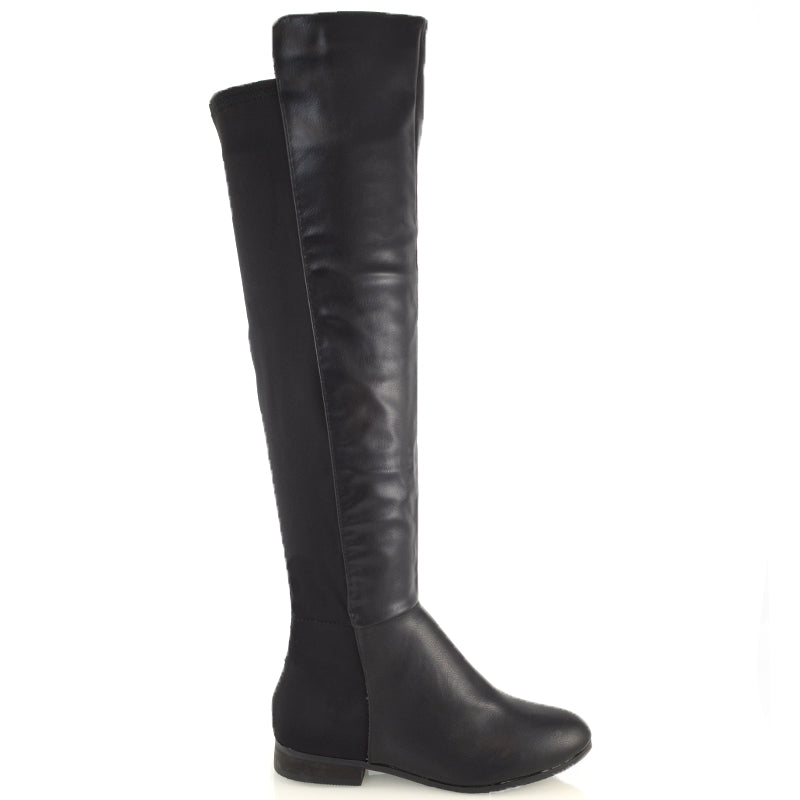 LEGS-ELEVEN BLACK SYNTHETIC LEATHER BOOTS