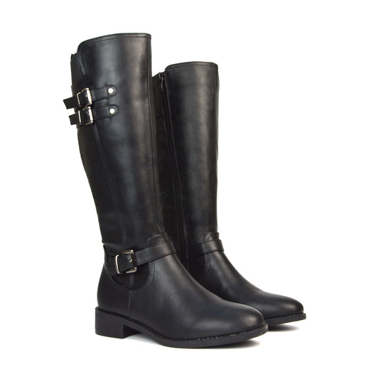 EB-3 BLACK SYNTHETIC LEATHER LONG BOOTS