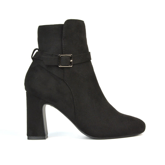 Maria Block High Heel Winter Zip Up Ankle Boots in Black Faux Suede