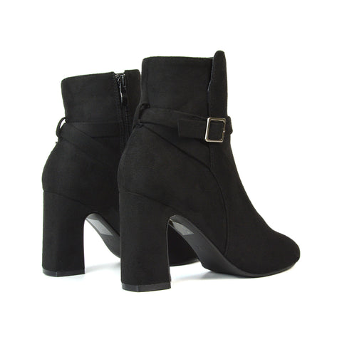 Maria Block High Heel Winter Zip Up Ankle Boots in Black Faux Suede