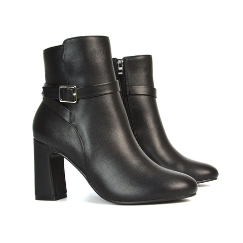 Maria Block High Heel Winter Zip Up Ankle Boots in Black Faux Suede