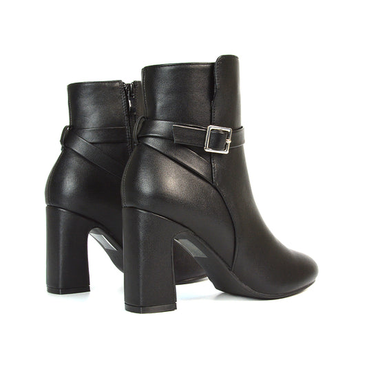 Maria Block High Heel Winter Zip Up Ankle Boots in Black Synthetic Leather