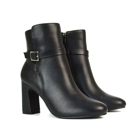 Maria Block High Heel Winter Zip Up Ankle Boots in Black Faux Suede