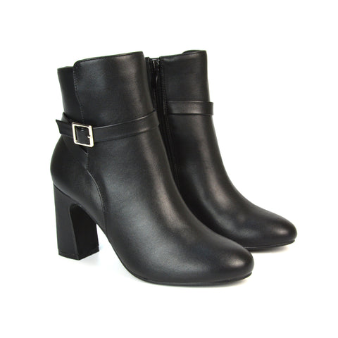 Maria Block High Heel Winter Zip Up Ankle Boots in Black Faux Suede