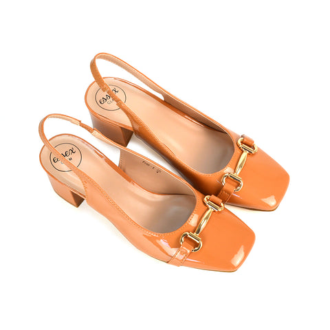 FHP-1 Apricot Patent Square Toe Heels