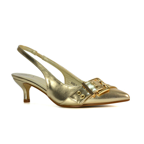 FHS-3 Gold Metallic Slingback Heels 