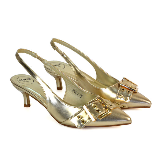 FHS-3 Gold Metallic Low Heels