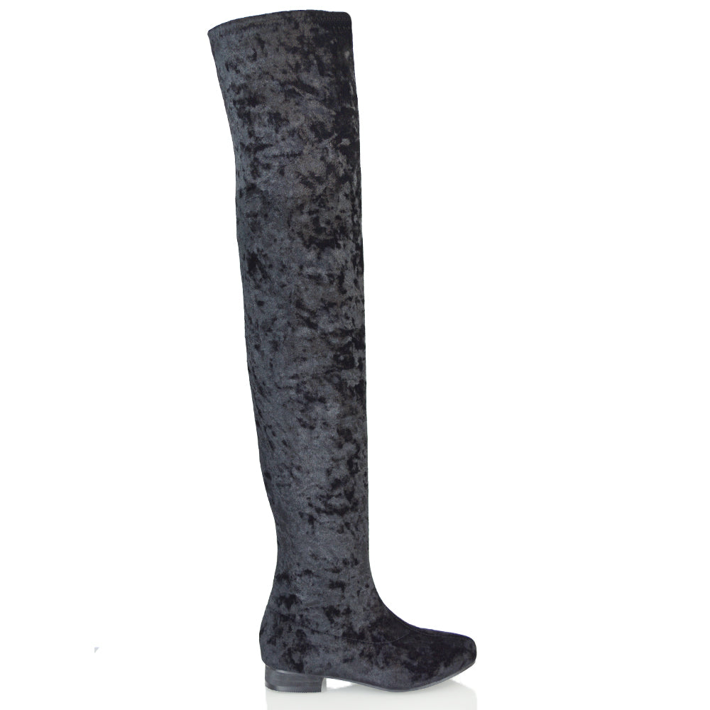 WILLOW BLACK CRUSHED VELVET THIGH HIGHS