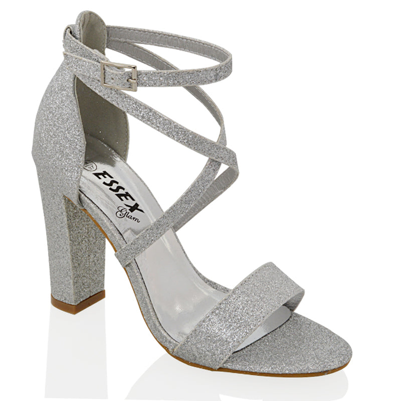 Briella Silver Glitter Strappy Block Heels XY London xylondon