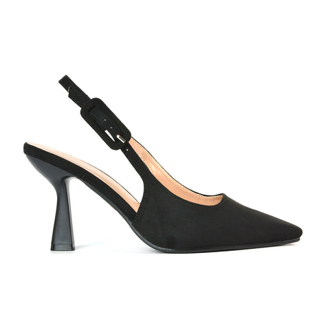 FPD-1 Black Faux Suede Slingback Heels