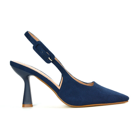 FPD-1 Navy Faux Suede Slingback Heels