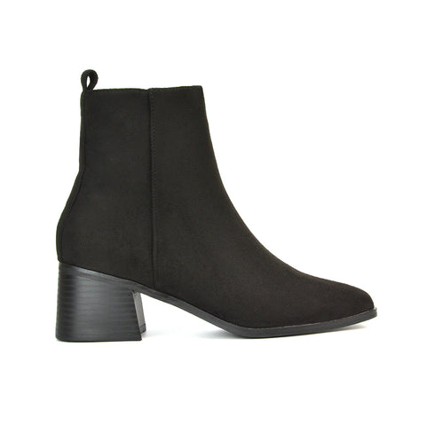 Cece Low Block Heel Square Toe Chelsea Ankle Boots in Black Synthetic Leather