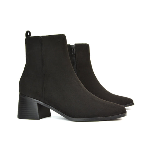 Cece Low Block Heel Square Toe Chelsea Ankle Boots in Black Synthetic Leather