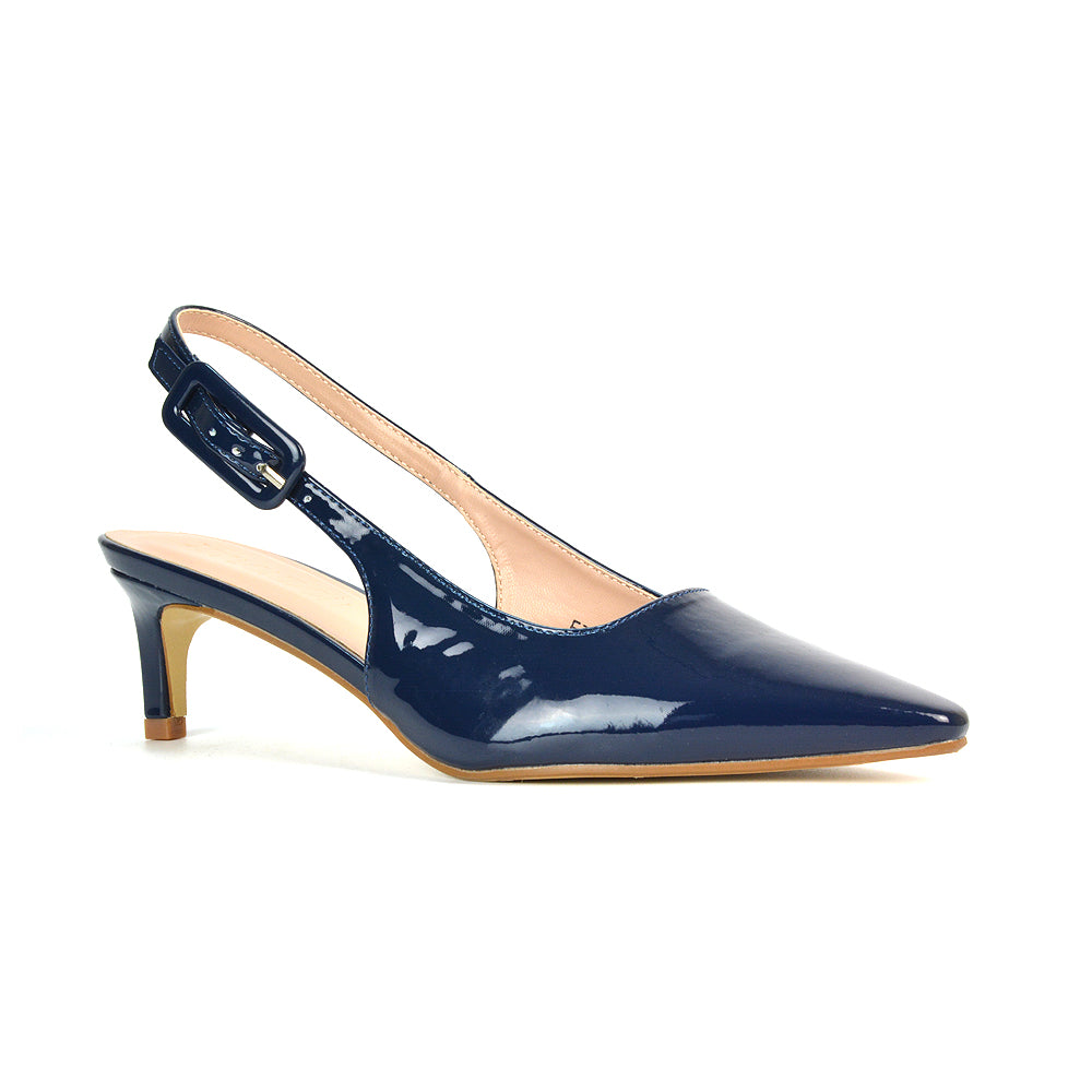 FTC-1 Navy Patent Pointed Toe Heels