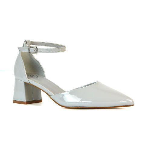 FTS-4 Light Grey Patent Block Heels