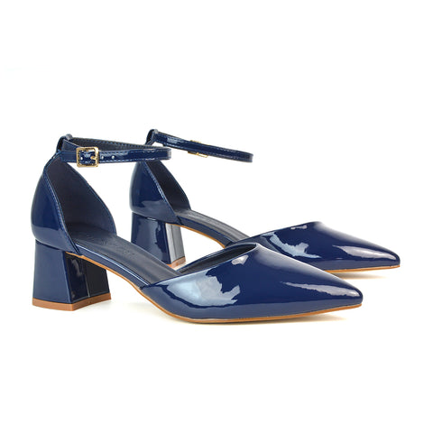 FTS-4 Navy Patent Block Heels