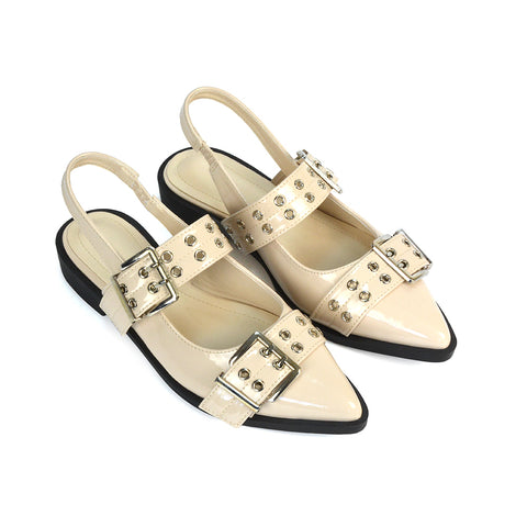 HAWK1 Beige Patent Flat Shoes