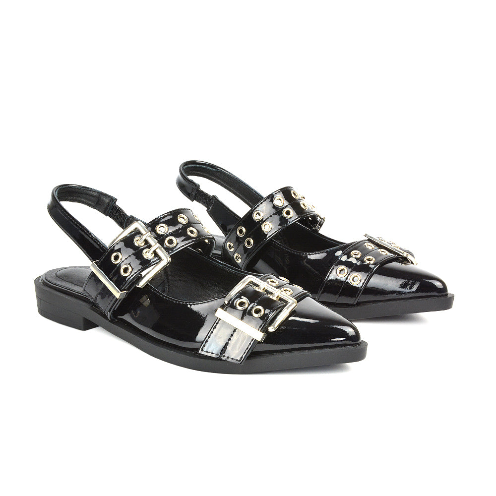 HAWK1 Black Patent Buckle Ballet Pumps