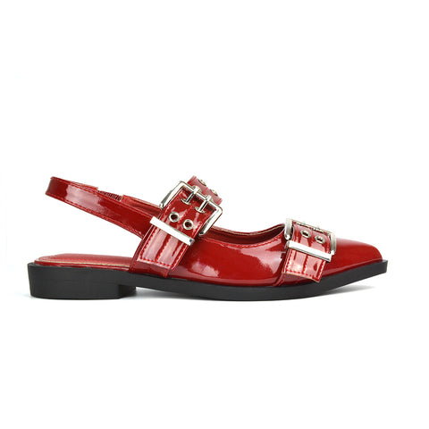 HAWK1 Red Patent Buckle Ballet Pumps