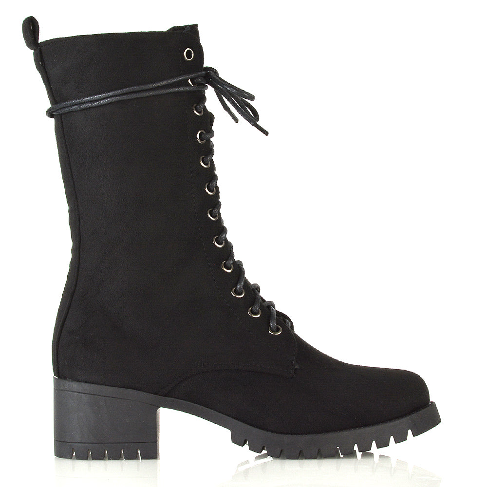 KF-1 Black Faux Suede Lace Up Boots