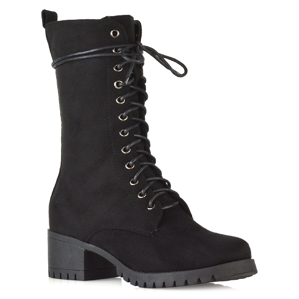 KF-1 Black Faux Suede Biker Boots