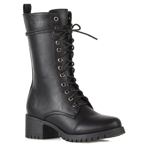 KF-1 Black Synthetic Leather Biker Boots