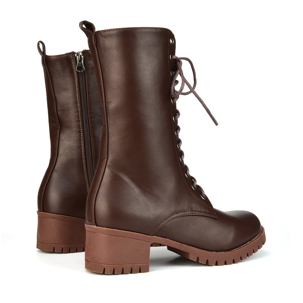 KF-1 Brown Synthetic Leather Biker Boots