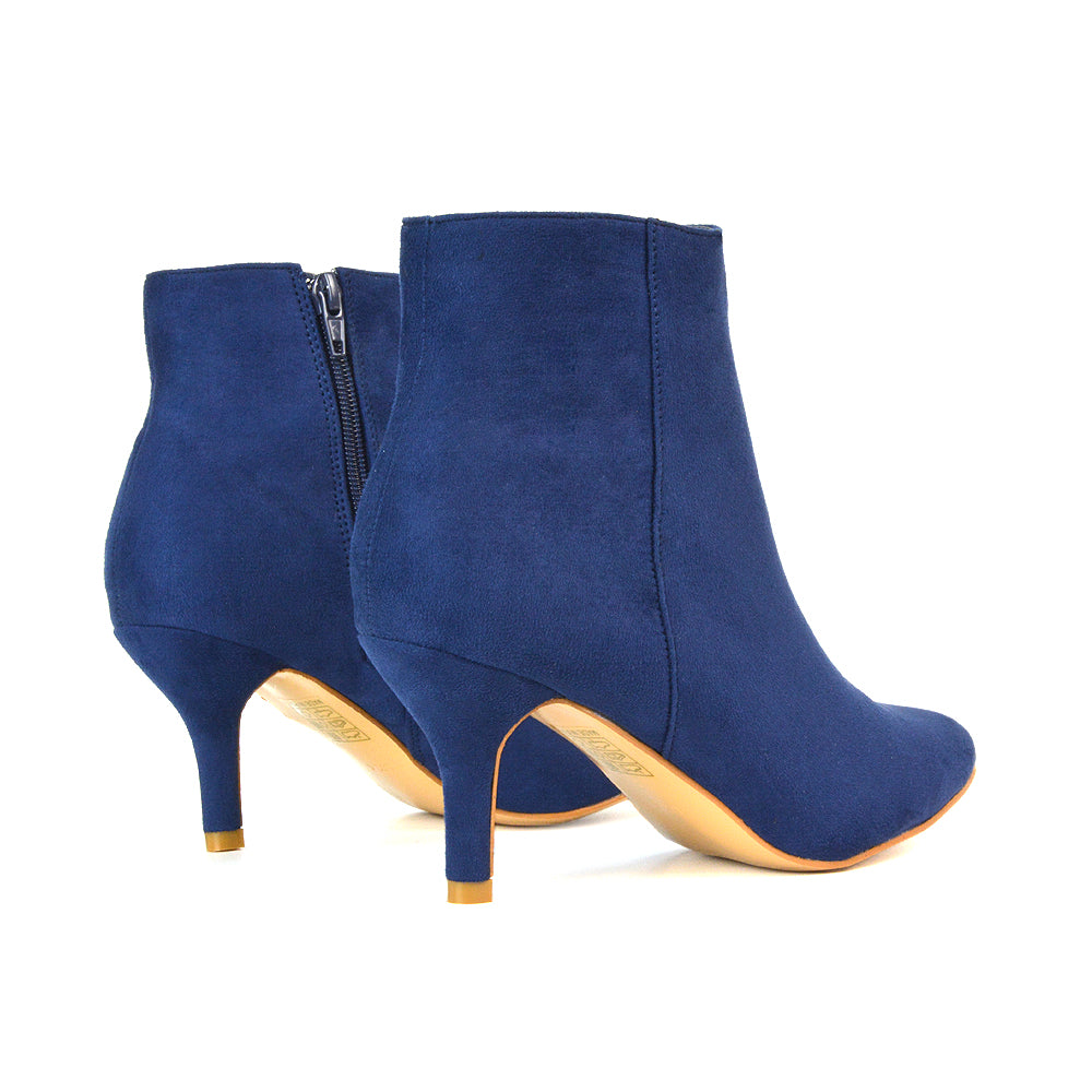 OB-3 Navy Faux Suede Heeled Ankle Boots