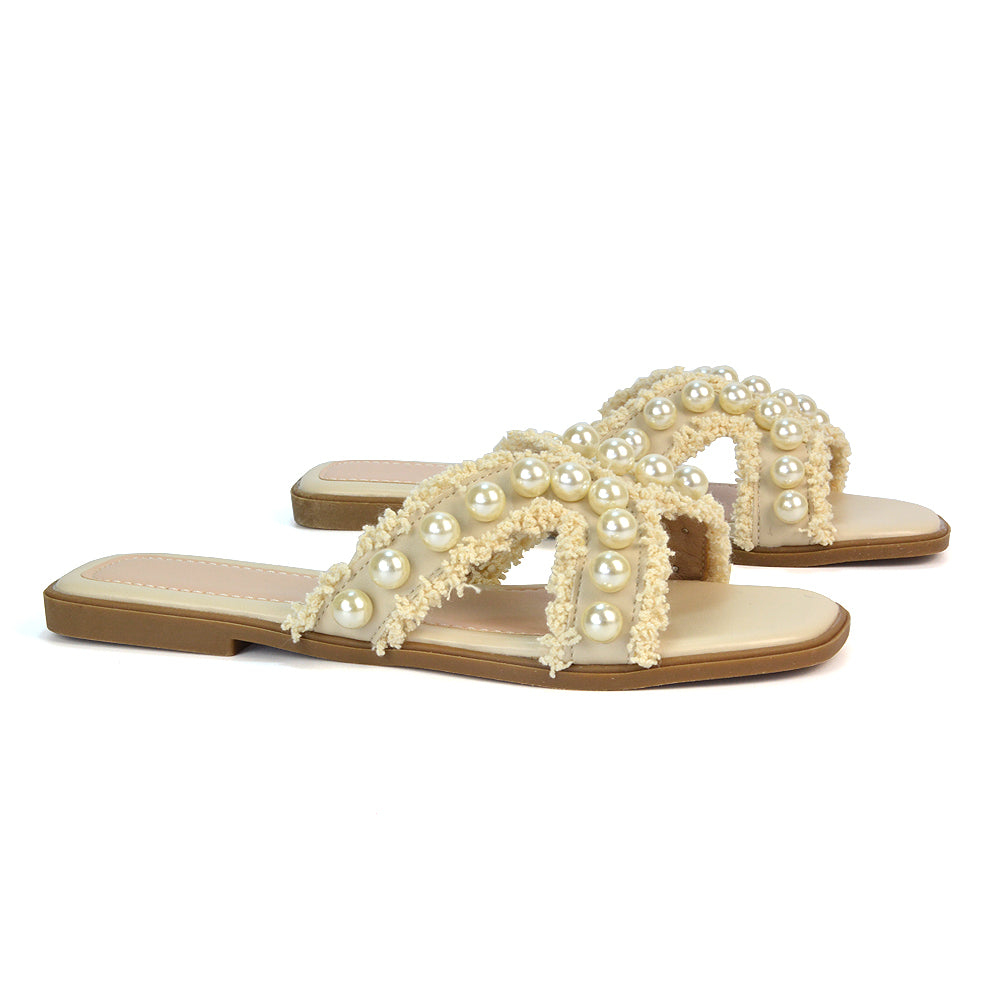 nude diamante flat sandals