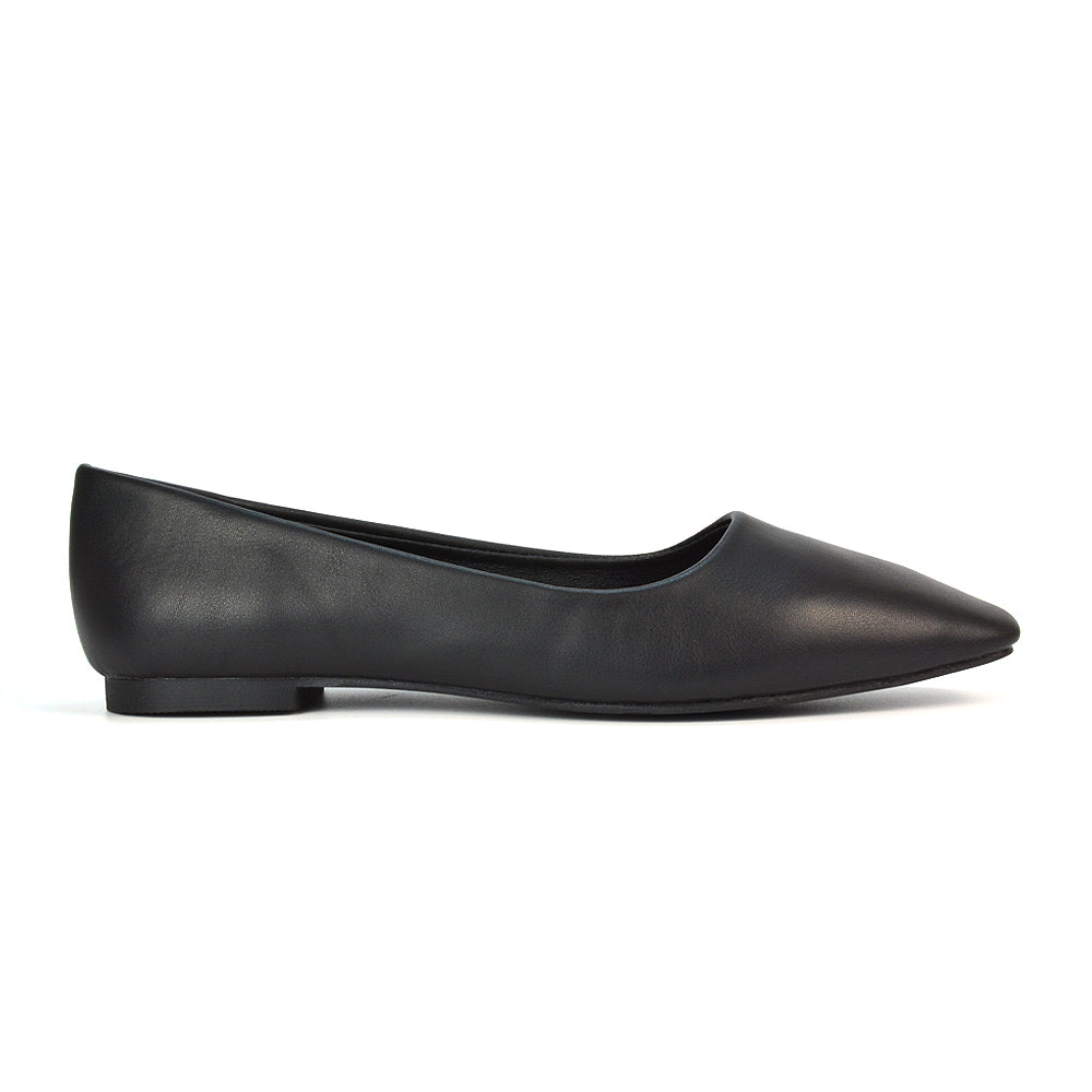 Black Synthetic Leather Flat Shoes