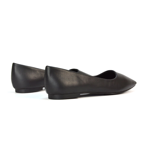 Black Synthetic Leather Flats