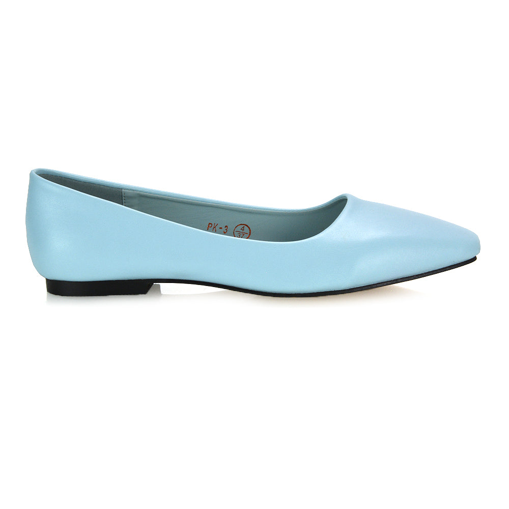 Blue Synthetic Leather Ballerina Pumps