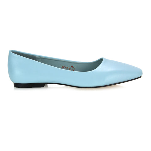 Blue Synthetic Leather Ballerina Pumps