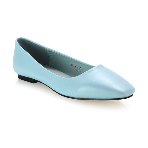 Blue Synthetic Leather Ballerinas